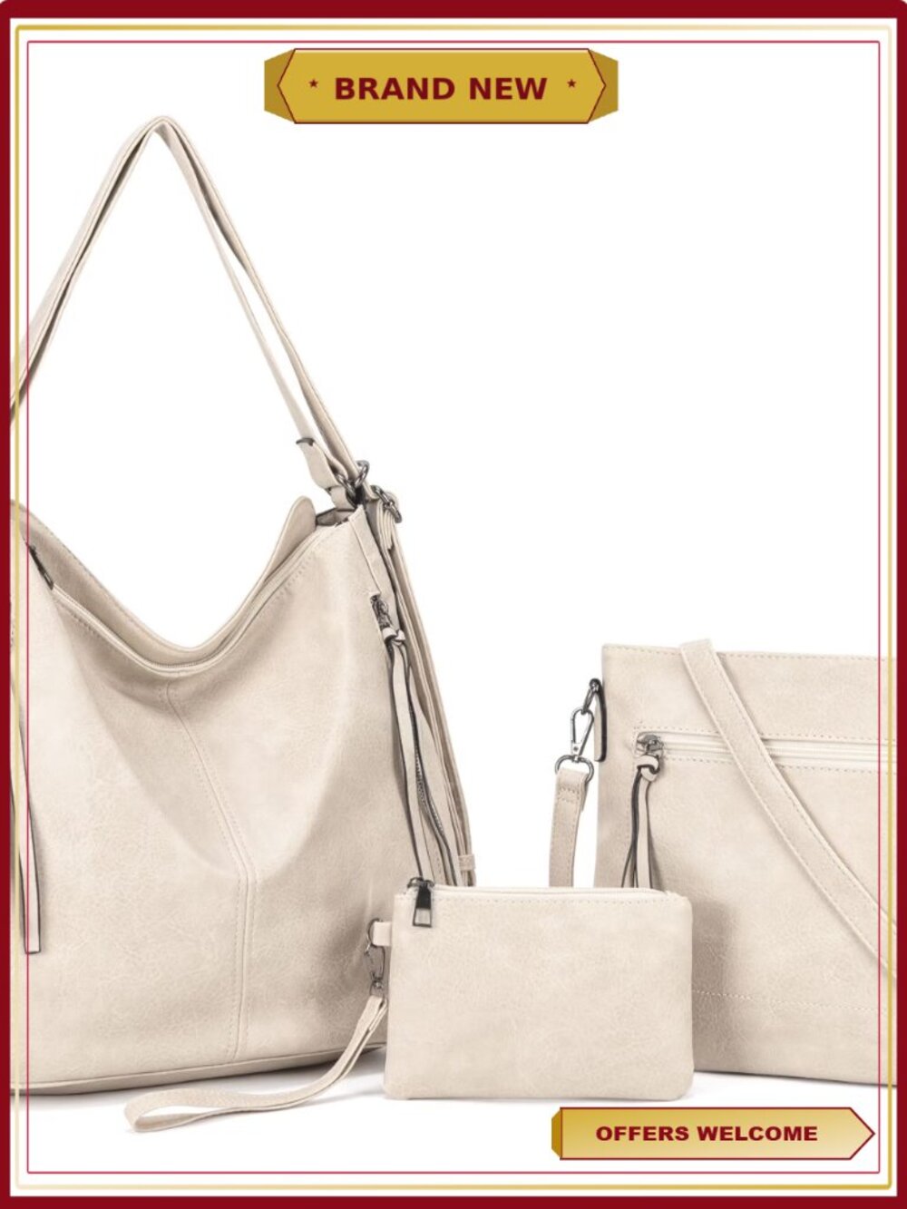 Leather Shoulder Bag Set 3pcs Crossbody Tote Satchel Purse for Women
